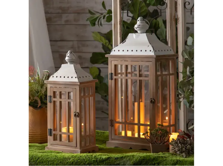 JUEGO DE 2 FAROLES MY23-A2573 DECORATIVOS GRANDES DE MADERA