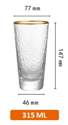 [VD315SP] VASO 315ML CRISTAL BASE PESADA BORDE DORADO