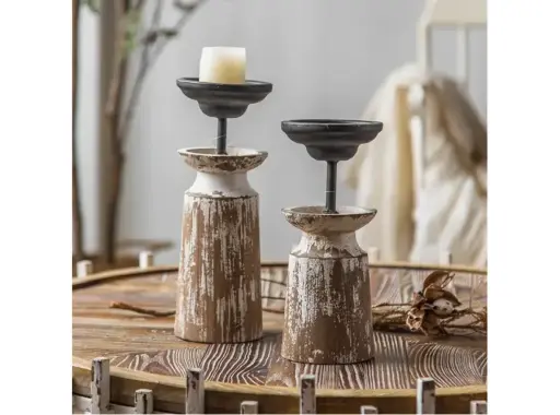 [A1840] PORTAVELAS A1840 RÚSTICO HECHO A MANO DE MADERA ENVEJECIDA 24.3cm