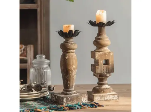 [A2001] PORTAVELAS A2001 33.5CM CONICO DECORACION DE ADORNOS DE VELAS DE VELAS DE MADERA RETRO 