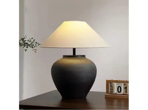 [LAM-V009] LAMPARA LAM-V009 DE MESA RÚSTICA NEGRA DE CERÁMICA HECHA A MANO 45CM