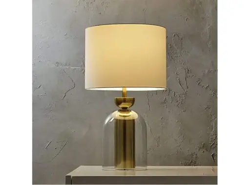 [LAM-V017] LAMPARAS LAM-V017 DE MESA DE NOCHE DE CRISTAL CON PANTALLA DE TELA 58CM